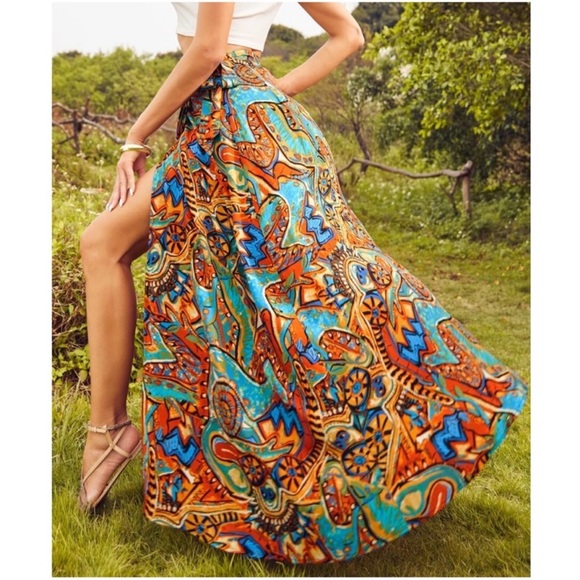 Boho Gypsy Festival Print Tie Maxi Skirt S M L XL - Picture 3 of 5